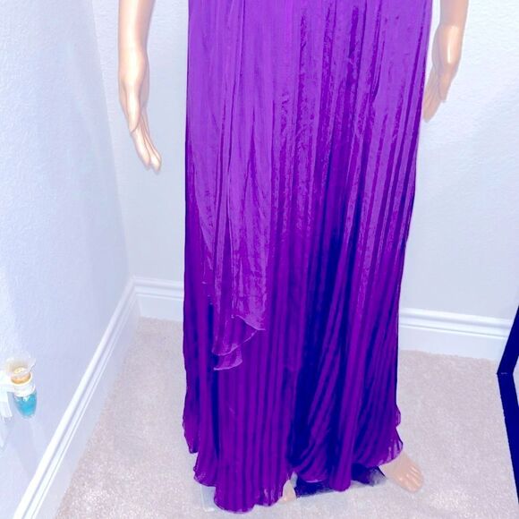Bcbgmaxazria silk strapless pleated purple maxi dress with selftie at waist. - Picture 5 of 7